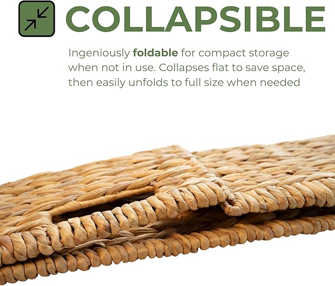 Wicker Storage Cubes 12x12 Set of 4, Heavy Duty Hyacinth Storage Baskets, Baskets for Organizing, Storage Woven Basket, Collapsible Storage Cubes, Rattan Basket, Ikea Kallax Inserts (Water Hyacinth)