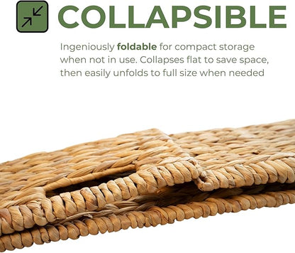 Wicker Storage Cubes 12x12 Set of 4, Heavy Duty Hyacinth Storage Baskets, Baskets for Organizing, Storage Woven Basket, Collapsible Storage Cubes, Rattan Basket, Ikea Kallax Inserts (Water Hyacinth)