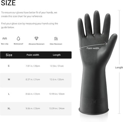 ThxToms 3 Pairs Dishwashing Gloves, Reusable Latex Cleaning Gloves for Housework Kitchen Bathroom, Durable Flexible & Anti-slip, Smooth Lining, Easy On & Off, Small, Black