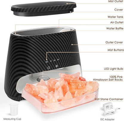 SALKING 2-in-1 Ultrasonic Essential Oil Diffuser & Himalayan Salt Lamp, Aromatherapy Diffuser Cool Mist Humidifier with Auto Off Function, Pure Himalayan Pink Salt Rock, 150ml (Carbon Black)