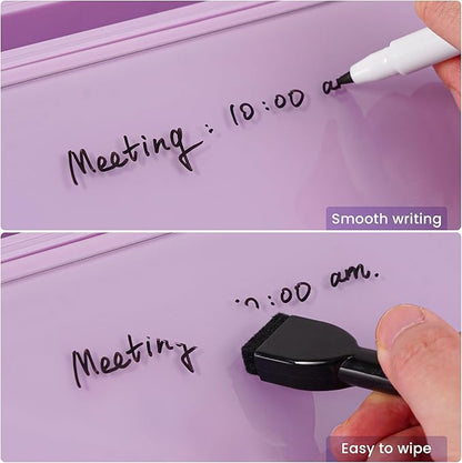 Varhomax Glass Desk Whiteboard with Storage, Desktop Organizer to-do List Memo Notepad Dry Erase White Board for Home Office and School Supplies (Purple)