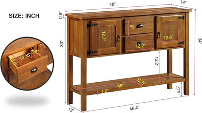 LKTART Solid Wood Farmhouse Console Table,Sofa Table with Storage Drawers and Shelves,Entryway Table for Entry Hallway Foyer,Easy Assembled (48" Brown)