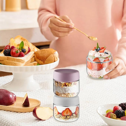 Wresty Empty Clear Glass jars with Airtight Lids Overnight Oats Containers Glass Food Storage Containers Glass Mason Jars For Yogurt Snacks Spice Sugar Jam And More (4 Pcs Mixcolor, 300ml/10oz)