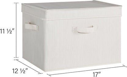 StorageWorks Closet Storage Bin with Lids, Decorative Storage Boxes with Handles, Fabric Storage Bins for Clothes, Jumbo, Mixing of Beige, White & Ivory, 2-Pack