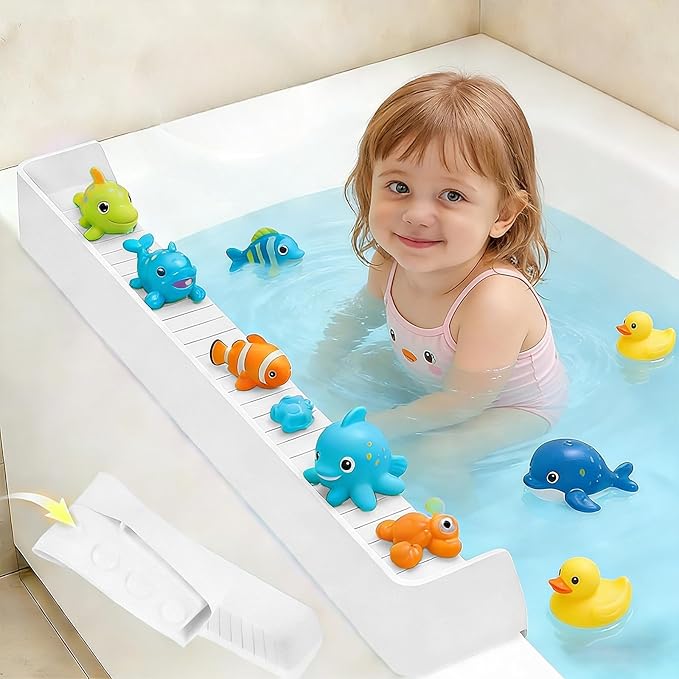 Splash Guard for Bathtub Kids - Silicone Bathtub Splash Guard with 11 Suction Cups, Bath Tub Play Shelf for Kids & Toy Holder, Prevent Water Spill in Bathroom, Fun Bath Time for Toddlers Baby(white)