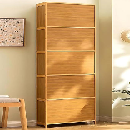 Tall Bamboo Shoe Cabinet with Doors, 10-Tier Shoe Rack for Closet, Freestanding Shoe Storage Cabinet for Hallway Living Room (Brown-06)