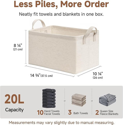 StorageWorks Storage Bins, Shelves Baskets for Organizing, Fabric Closet Organizers with Handles, Metal Frame, Beige?Cotton-linen?, 2-Pack