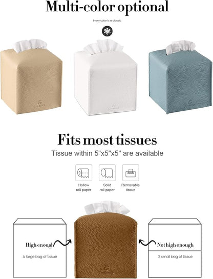 Tissue Box Cover, Jeethemy Square PU Leather Tissue Box Holder, Modern Tissue Case Facial Paper Organizer Dispenser，5X5X5'',Single Bronze