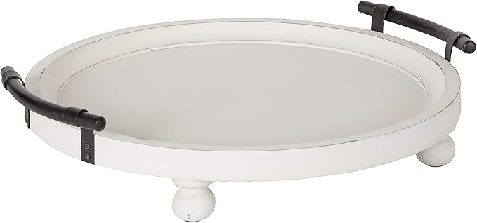 Kate and Laurel Bruillet Farmhouse Round Tray, 15 inch Diameter, Rustic White, Wood Tray for Coffee Table