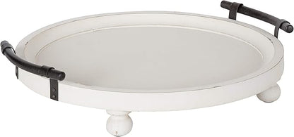 Kate and Laurel Bruillet Farmhouse Round Tray, 15 inch Diameter, Rustic White, Wood Tray for Coffee Table