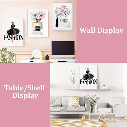 CoziTech Framed Fashion Women Canvas Wall Art for Girls Bedroom Decor, Flower Modern Pink Wall Art , Perfume Handbag Prints Wall Pictures Dorm Decor, Gift for Woman Gift for Girls. Set of 3. 12x16 in – (Ready to Hang)