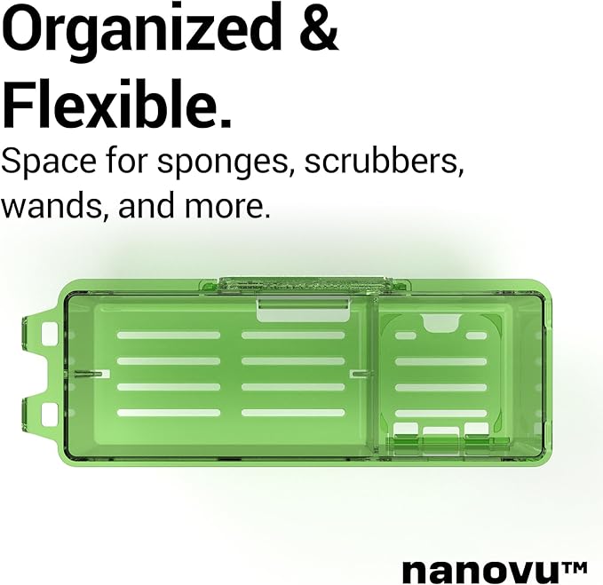 Nanohold Kitchen Sink Caddy for Flat Surfaces - Strong Hold Easy Install Kitchen Sink Organizer with Drainage Holes - Soap Sponge, Dishwashing Tools and Dish Brush Holder - Home Accessories by Nanovu