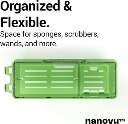 Nanohold Kitchen Sink Caddy for Flat Surfaces - Strong Hold Easy Install Kitchen Sink Organizer with Drainage Holes - Soap Sponge, Dishwashing Tools and Dish Brush Holder - Home Accessories by Nanovu