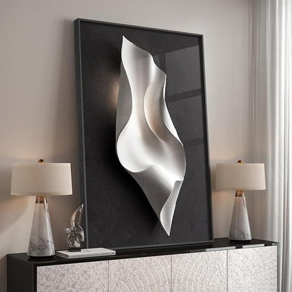 Framed Black and White Abstract Wall Art, Large Modern Elegant Prints Paintings Artwork for Walls, Contemporary Minimalist Pictures for Living Room Dining Bedroom Hallway Office Wall Decor 24x36 In