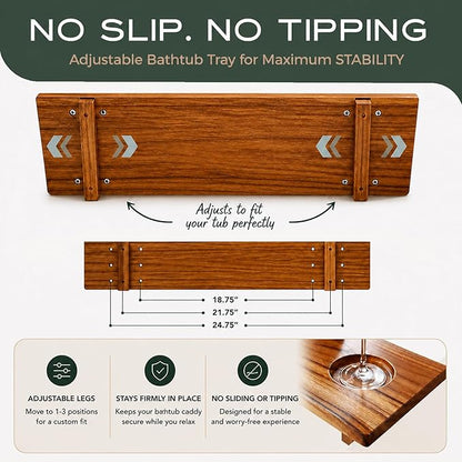 Teak Bathtub Tray for Tub 29” | Bath Tub Tray Wood for Small Tubs, Bath Tray for Tub, Bathtub Trays for Tub, Bath Table Tray for Home Spa | Fjord by JapandiSpirit