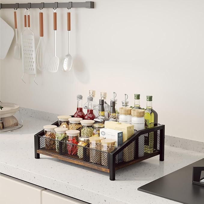 Homsorout Coffee Station Organizer - Coffee Bar Organizer with Removable Dividers for Pods Condiment Syrup Tea Stirrers, K Cup Holder for Kitchen, Office, Home, Countertop, Brown