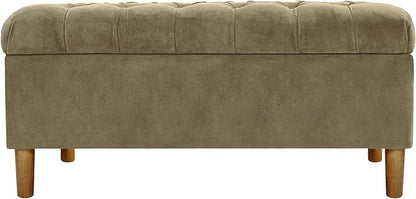 Homepop Home Decor | Tufted Ainsley Button Storage Ottoman Bench with Hinged Lid | Ottoman Bench with Storage for Living Room & Bedroom,Light Sage Green Velvet