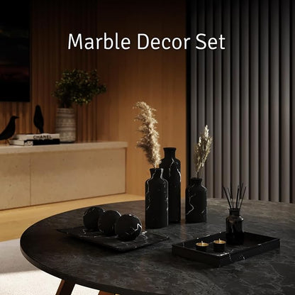 Creative Scents Black Marble Look Home Decor Bowl and Orb Set - Coffee Table Decor for Living Room - Centerpiece Table Decorations for Dining Table, Kitchen Counter, Foyer - Elegant House Decoration