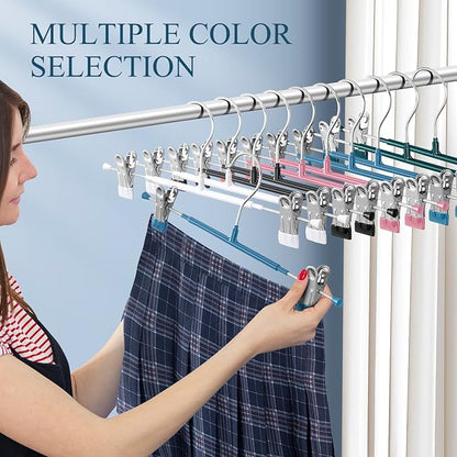 50PACK Pants Hangers with Clips Adjustable Skirt Hangers for Women Metal Non-Slip Trousers Hanger Heavy Duty Space Saving Clothes Hanger for Shorts,Jeans,12Inch,Blue