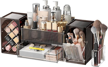 Modular Makeup Organizer, Clear Acrylic Cosmetic Storage Box with Drawer, Vanity Countertop Organizer for Makeup, Skincare and Beauty Accessories – Multiple Styles