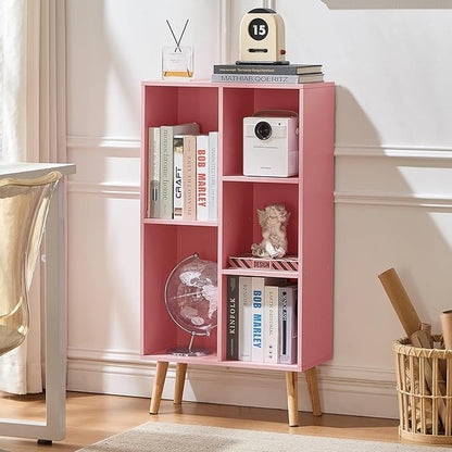 LEYAOYAO 5 Cube Bookshelf 3-Tier Bookcase with Legs,Mint Light Pink Kids Book Shelf Cute Storage Organizer,Free Standing Open Toy Shelves Wood Bookshelves,Display Bookcases for Bedroom,Living Room