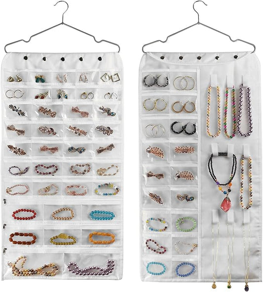 BB Brotrade Hanging Jewelry Organizer,Accessories Organizer,56 Pocket Organizer for Holding Jewelries (White-56 Pockets)