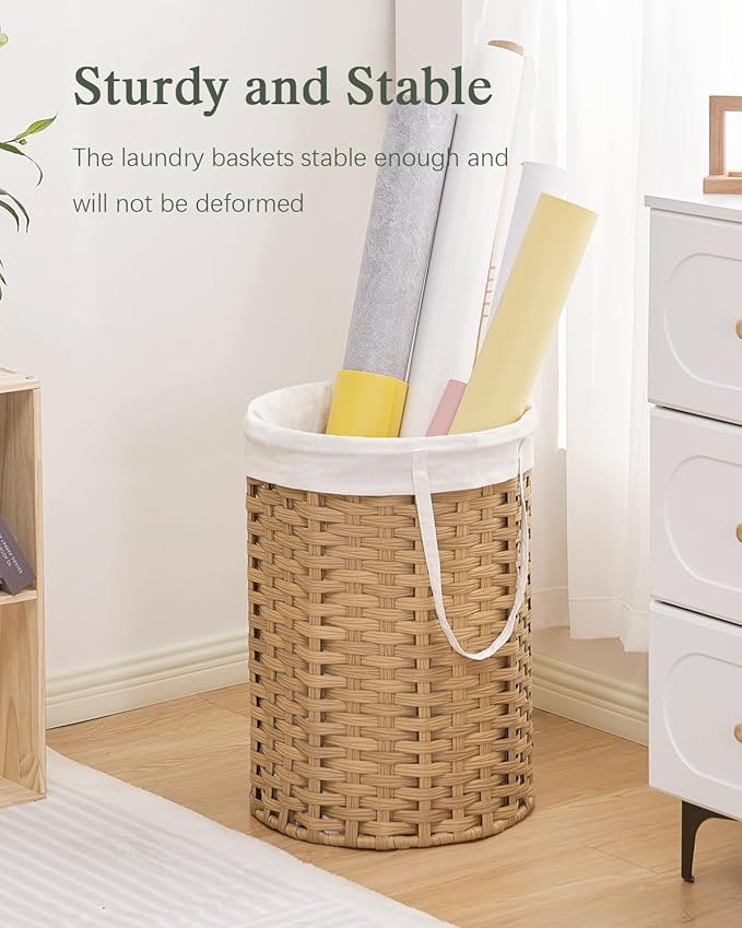 Laundry Hamper Laundry Basket Round 19.0 Gal (72 L) Handwoven Rattan Hamper, Large Wicker Hamper Basket with Removable Liner Bag Handles 2 Mesh Bags for Bathroom Living Room Natural (No Lid)