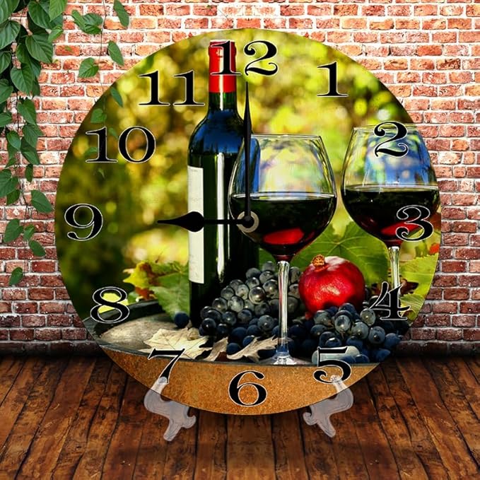 Grape Wall Clock 10 Inch Silent Non Ticking Battery Operated Wooden Modern Office Simple Minimalist Clock Decorative for Kitchen Home Bathroom Living Room
