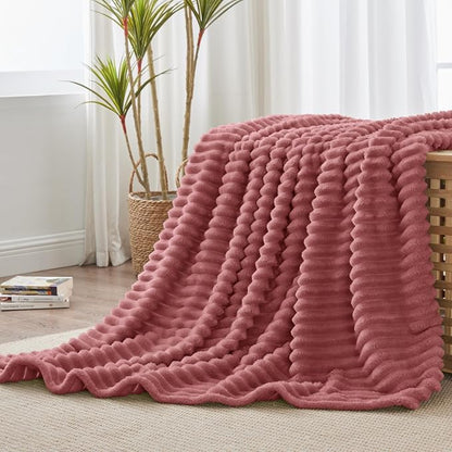BEDELITE Fleece Throw Blanket for Couch - 300GSM Soft & Warm Fluffy Brick Dust Blanket, Decorative and Giftable Striped Blankets for Women, Men, 50"x60"