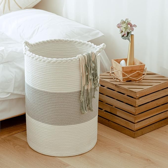 Homlikelan 72L Woven Laundry Basket,Tall Wicker Laundry Basket for Blankets,Clothes,Pillows,Toys,Shoes Large Cotton Laundry Hamper for Bedroom,Living Room,Bathroom