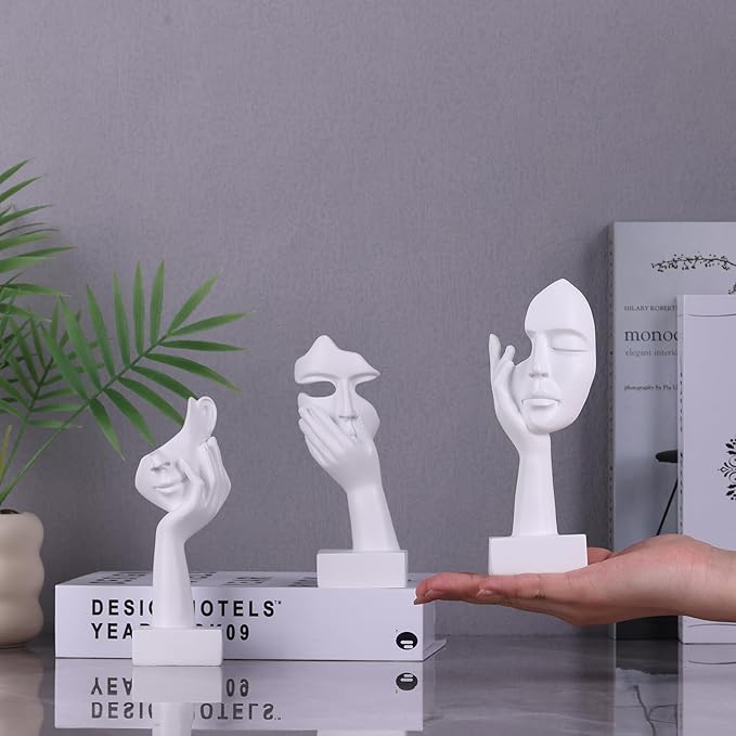 oliruim 3 Pcs Thinker Small Statue Set - White Art Abstract Home Accent Figurines for Decor Woman Apartment Bookshelf Floating Shelf Coffee Table Office Desk Bathroom Counter Decor (3 Pcs White, 6")
