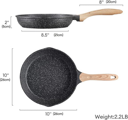 JEETEE 10 Inch Nonstick Frying Pan, Stone Coating Cookware, Nonstick Omelette Pan with Heat-Resistant Handle, Compatible with All Stoves (Grey)