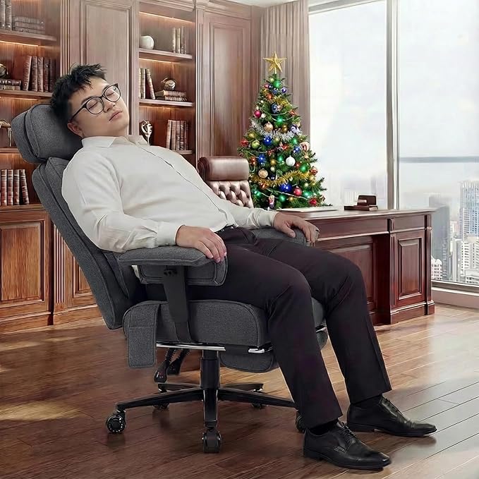 HOFFREE Big and Tall Office Chair 500lbs for Heavy People Executive Office Desk Chair with Wide Seat High Back Computer Chair with Adjustable Lumbar Support Grey Fabric