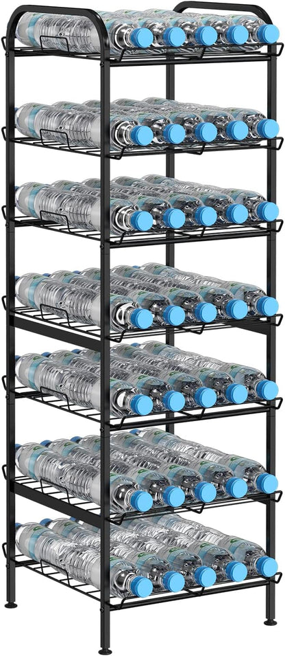 BTY Water Bottle Organizer 7 Tier Freestanding Water Bottle Storage Organizer Metal Bottle Rack Holder Stand Shelf for Kitchen Pantry Food Storage (Black)