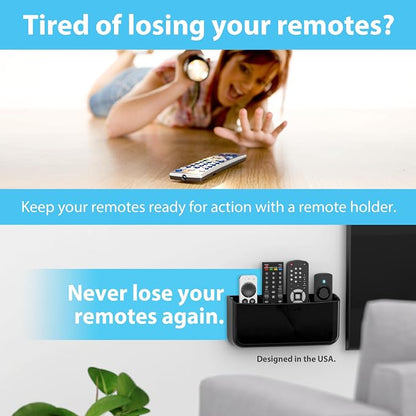 TotalMount Hole-Free Remote Holder – Eliminates Need to Drill Holes in Your Wall (Premium Black Holder for 3 or 4 Remotes)