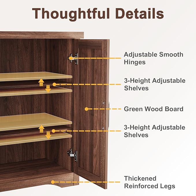 Fluted Buffet Cabinet with Storage Accent Sideboard,Modern Credenza with 2 Doors & Adjustable Shelves,Wood Coffee Bar Table Console for Dining Room Kitchen Living Room Entryway, Walnut