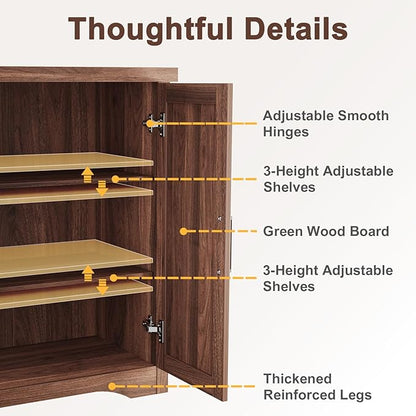 Fluted Buffet Cabinet with Storage Accent Sideboard,Modern Credenza with 2 Doors & Adjustable Shelves,Wood Coffee Bar Table Console for Dining Room Kitchen Living Room Entryway, Walnut