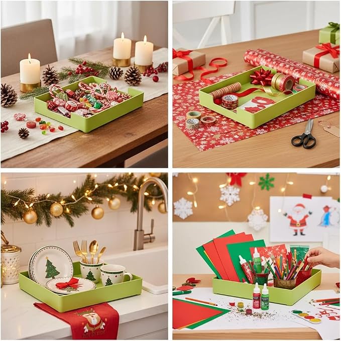 Letter-Size Tray, 2 PCS A4 Plastic Stackable Paper Tray, Desk Drawer Organizer for Office, School, Home Storage (2X Green)