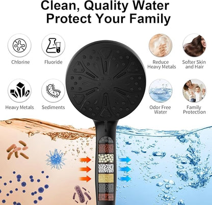 Rain Shower Head with filtered Handheld High Pressure rainfall Shower Heads with Handheld Spray Combo Adjustable one-piece stand daul shower head Built-in Magnetic Docking and Power Jets-matter black