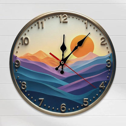 Wall Clock， Sunset Landscape Non Ticking Wall Clocks Battery Operated， Gold Wooden Wall Clocks for Kitchen， Living Room， Bedroom， Office， Bathroom Decorative 25 * 25cm