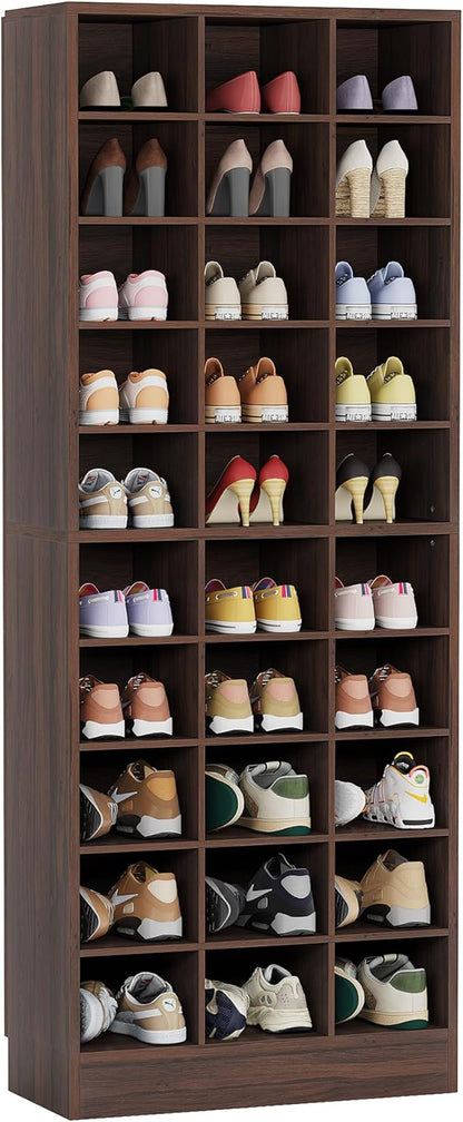 Tribesigns 10-Tier Shoe Storage Cabinet, Espresso Wooden Shoe Rack with 30 Cubbies, Freestanding Tall Entryway Shoe Organizer for Closet, Entryway, Living Room