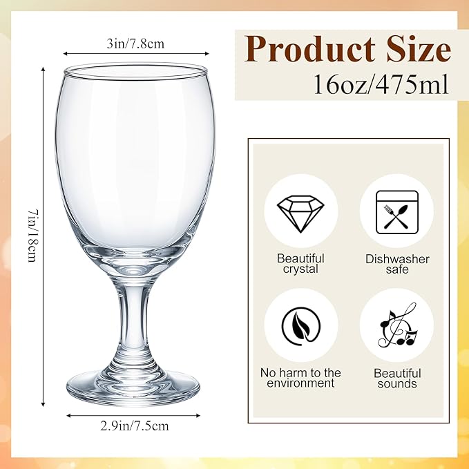 Patelai Set of 12 Clear Glasses 16 oz Water Goblet Glass Stemmed Water Glasses for Juice Wine Beer Tea Milk Cold Beverages Drinks Dishwasher Safe