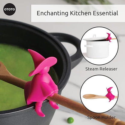 OTOTO Agatha Spoon Holder - Goth Cute Spoon Rest for Stove Top, Gothic, Spooky Cooking Gifts, Witchy Gifts, Cool Kitchen Gadgets, Halloween Gifts (Pink)