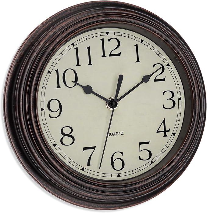 Foxtop 9 Inch Wall Clock Battery Operated Silent Non-Ticking Small Classic Vintage Retro Wall Clock Decorative for Kitchen Living Room Home Office (Bronze)