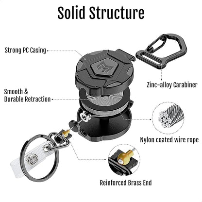 MNGARISTA 8-Pack Retractable Keychain, Heavy Duty Carabiner Badge Holder, Tactical ID Badge Reel with 31.5” Steel Retractable Cord, 8.0 oz