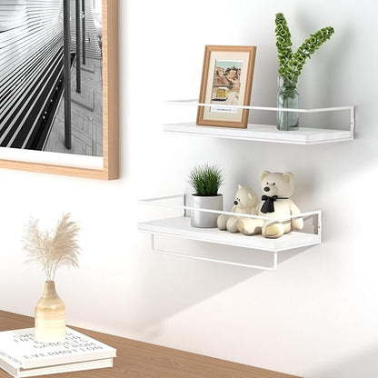 ZGO Floating Shelves With Towel Rack, Wall Mounted Storage for Bathroom, Kitchen, Bedroom, Set of 2 (White)