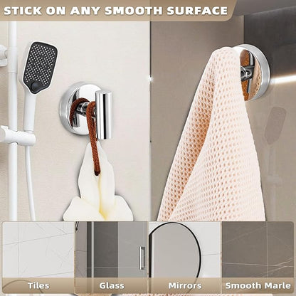 Suction Cup Hooks for Shower - Bathroom Reusable Hooks for Towels, Robes & Loofah - No-Drill Mounting on Kitchen,Walls,Metal,Glass,Mirrors,Tile & Smooth Non-Porous Surfaces (4, Chrome Polished)