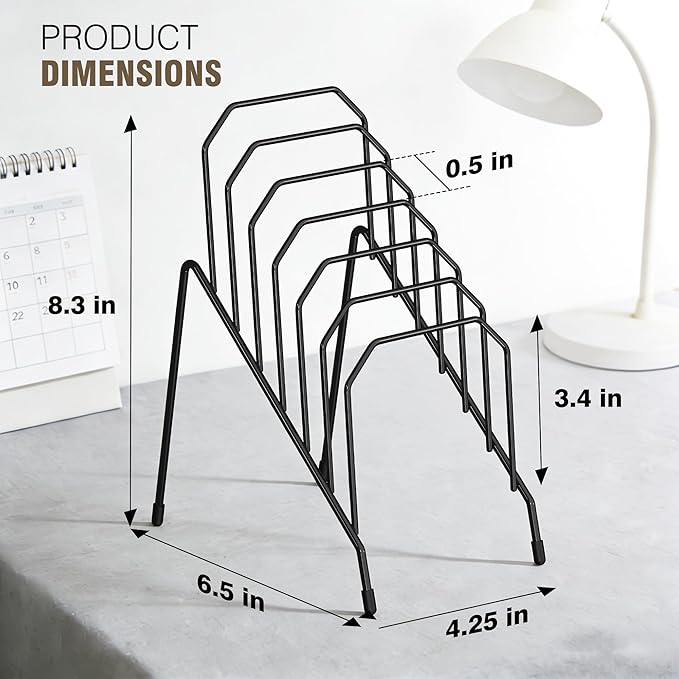 Incline Desk Magazine Folder Holder, Metal Sorter Desk File Organizer with 6-Section Compartments Rack File Organizer for Office, Home, School (2 Pack)