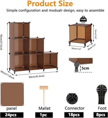 AWTATOS Cube Storage Organizer, Storage Cubes Shelves Bookshelf, 6 Cube Closet Organizers and Storage, DIY Stackable Plastic Clothes Organizer Shelving for Bedroom, Home, Cocoa Brown