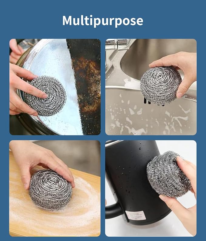 12Pcs Steel Wool Scrubber - Steel Wool for Cleaning Dish Pots Pans Grills Stainless Steel Scrubber for Kitchen Sinks Cleaning Steel Wool Pads Metal Scrubber